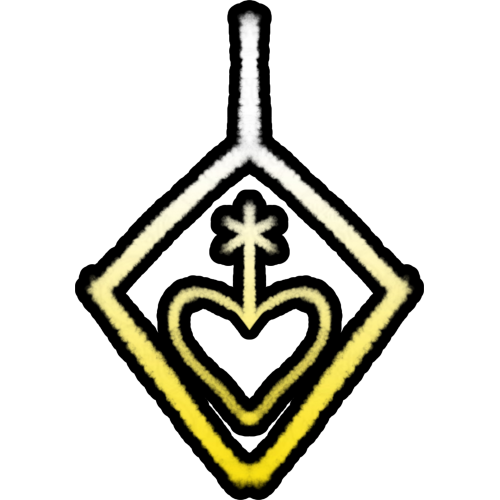  diamond outline with a line on top with a gradient transitioning from white at the top to light yellow at the bottom. Inside the diamond, a heart shaped nonbinary gender symbol is drawn in the center.